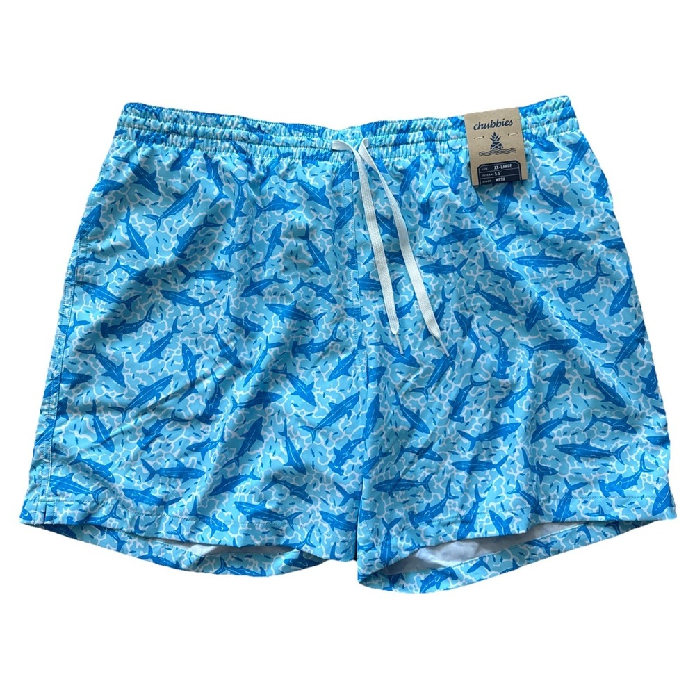 Chubbies The Shark Sides Swim Trunks XXL 5.5" Inseam Blue Sharks NWT